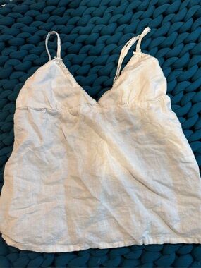 Brandy Melville white floaty linen strappy baby doll top OS